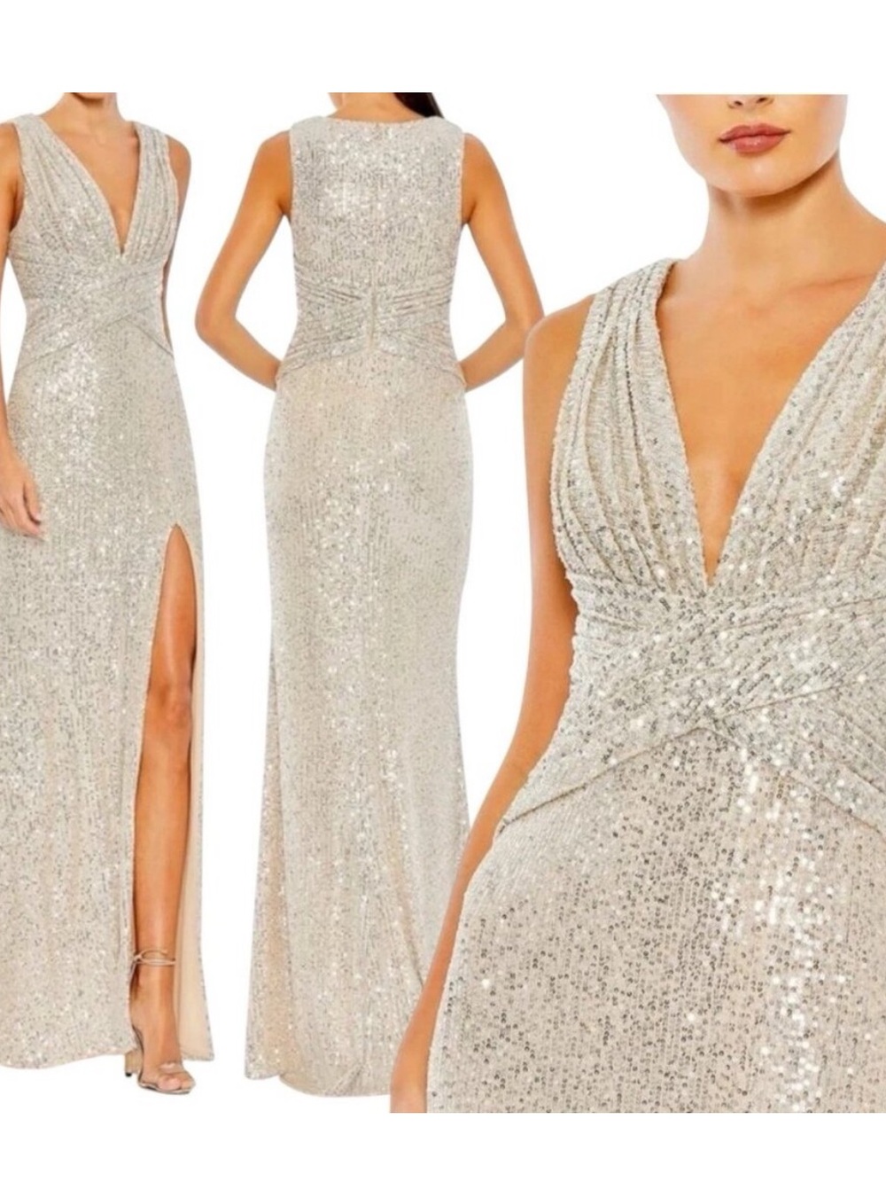 NWT IEENA‎ MAC DUGGAL Sparkle Sequin Sheath GOWN Size 6 $398 NUDE 26598
